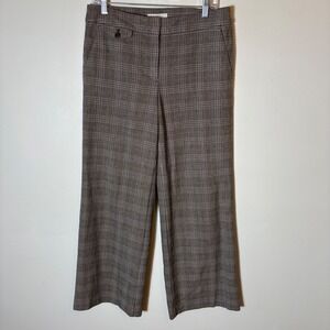LOFT Plaid Wide Leg Trousers Career Casual Modern‎ Work Pants Brown Tan Size 6